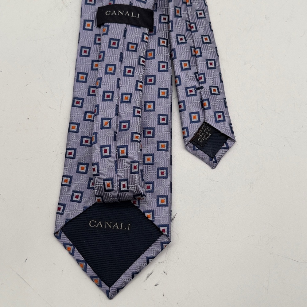 Canali Square Motif Silk Tie in Blue and Orange